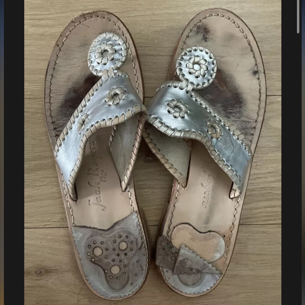 Silver With Platinum Whipstitch Jack Rogers - Size 9